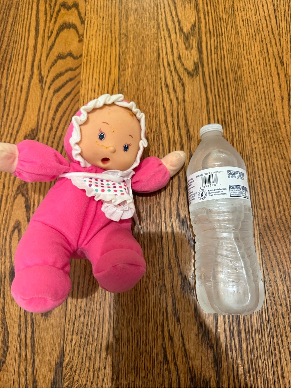 Pink Baby Doll Plush with Fabric Bonnet